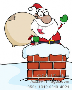 A Cartoon Saint Nick Sliding Down the Chimney With a Bag of Toys ...