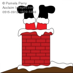 Clip Art Illustration of Santa Stuck in a Chimney
