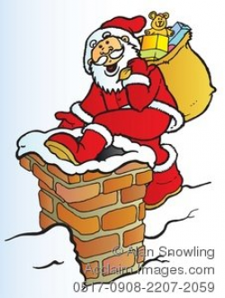 Clipart Illustration of Santa Climbing Down a Chimney