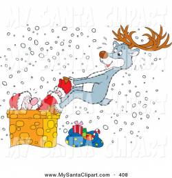 Christmas Clip Art of a Gray Reindeer Trying to Pull Santa out of a ...