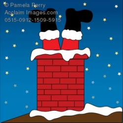 Clip Art Illustration of Santa Stuck in a Chimney