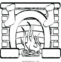 Fireplace clipart black and white - Pencil and in color fireplace ...