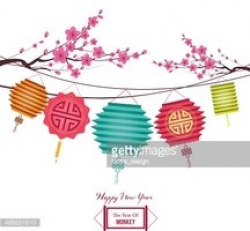 Chinese New Year Background With Lantern and Plum Blossom stock ...
