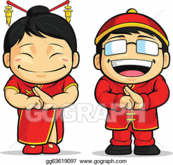 EPS Vector - Cartoon of chinese boy & girl. Stock Clipart ...