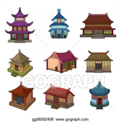 EPS Vector - Cartoon chinese house icon set. Stock Clipart ...