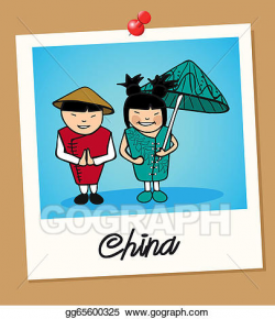 Vector Clipart - China travel polaroid people. Vector Illustration ...