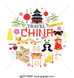 EPS Vector - Travel china icons label. Stock Clipart Illustration ...