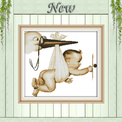 Flying baby birds boy painting patterns printed on canvas 14CT 11CT ...