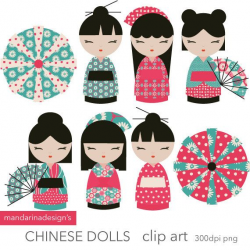Kokeshi dolls clipart - chinese dolls - INSTANT DOWNLOAD clipart ...