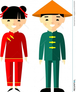 Vector Illustration Of Chinese Children, Boy, Girl, People ...
