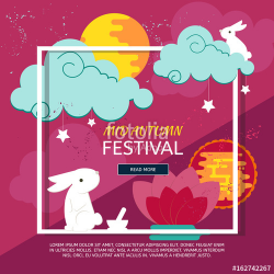 Chinese mid autumn festival design with rabbits, full moon and ...
