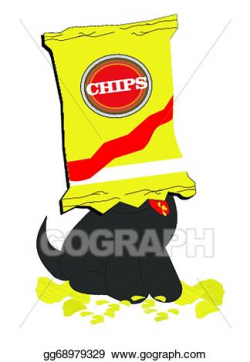 Vector Stock - Dog with bag of chips on his head . Clipart ...