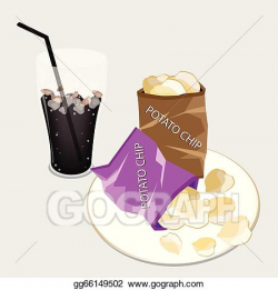 Vector Stock - Open bag of chips with a delicious iced coffee ...