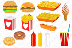 Fast food cclipart hamburger chips popc | Design Bundles