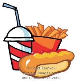Clipart Image of A Box of French Fries With a Hot Dog and Soda
