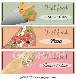 EPS Illustration - Doner kebab, pizza, fish and chips. Vector ...