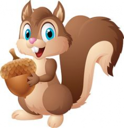 Cute Squirrel Cartoon Character Holding A Acorn. Raster Illustration ...