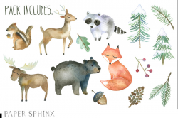 Winter Woodland Animals Clipart | Watercolor Forest Animals - Winter ...