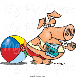 Swine Clipart of a Cartoon Fat Pig Eating Potato Chips on a Beach by ...