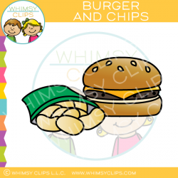 Cheeseburger and Chips Clip Art , Images & Illustrations | Whimsy Clips