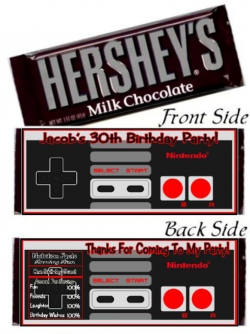 12 Nintendo NES Controller Birthday Party Candy Hershey Bar Wrappers ...