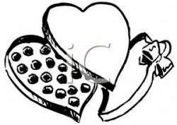 A Black and White Heart Shaped Box of Valentine Chocolates - Clipart