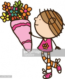 Girl Holding A Large Bunch of Flowers stock vectors - Clipart.me