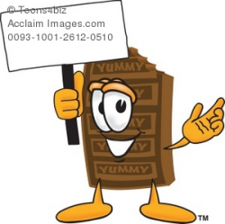 Clipart Cartoon Chocolate Bar Holding a Blank Sign