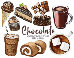 Watercolor Chocolate Clipart Dessert Clip Art Design Elements Clipart for  Scrapbooking Card Making Cupcake Toppers Paper Craft