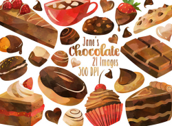 Watercolor Chocolate Clipart Dessert Download Instant