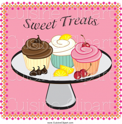 Cuisine Clipart of a Platter of Cupcakes, Fruit and Chocolate over ...