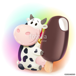 Cartoon friendly cow holding ice cream chocolate bar. Vector ...