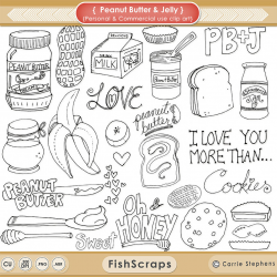Peanut Butter & Jelly Digital Stamps Whimsical Doodle