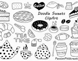 Big Set of Doodle Sweets clipartTea time clip art Dessert