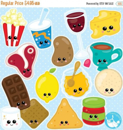 80% OFF SALE Food clipart commercial use, Kawaii Food clipart vector ...