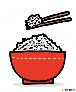 red bowl of rice and chopsticks / cartoon vector and illustration ...