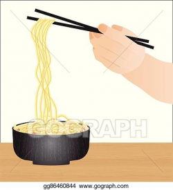Vector Illustration - Hand holding chopsticks, eating noodles ...