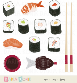 Sushi Clip Art Set-food clipart, Japanese food clip art ...