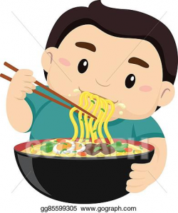 EPS Illustration - Boy eating noodles using chopstick ...