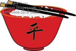 Clip Art Illustration of a Chinese Bowl of Rice With Chopsticks