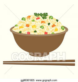 Vector Clipart - Fried rice in bowl with chopsticks. Vector ...