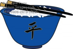 Clip Art Illustration of a Chinese Bowl of Rice With Chopsticks