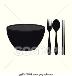 Vector Clipart - Bowl, chopsticks, fork and spoon. Vector ...