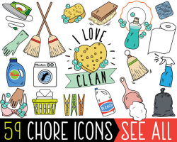 Chore Clipart, JUMBO Bundle, cleaning clipart, printable chore ...