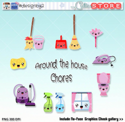 Little Cuties Household Chores Kawaii Clipart set - Vacuum day ...