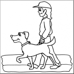 Clip Art: Kids: Chores: Walking the Dog B&W I abcteach.com | abcteach