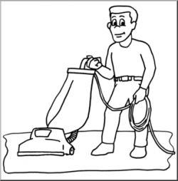 Clip Art: Kids: Chores: Vacuuming B&W I abcteach.com | abcteach