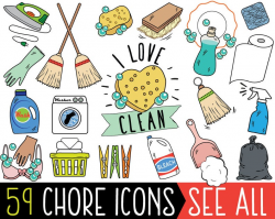 Chore Clipart, JUMBO Bundle, cleaning clipart, printable chore stickers,  chore planner stickers, chore bullet journal, chore clip art