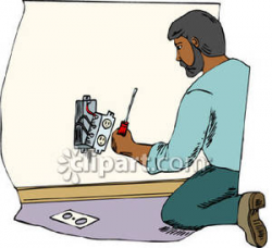 Electrician Installing an Outlet In a House Royalty Free Clipart Picture