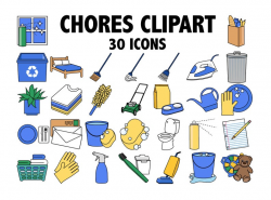 CHORES CLIPART - kids chore chart planner sticker icons, daily organizer,  housework clipart, household work digital clip art